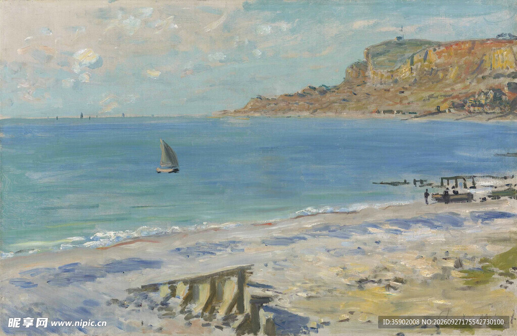 海岸沙滩风景油画