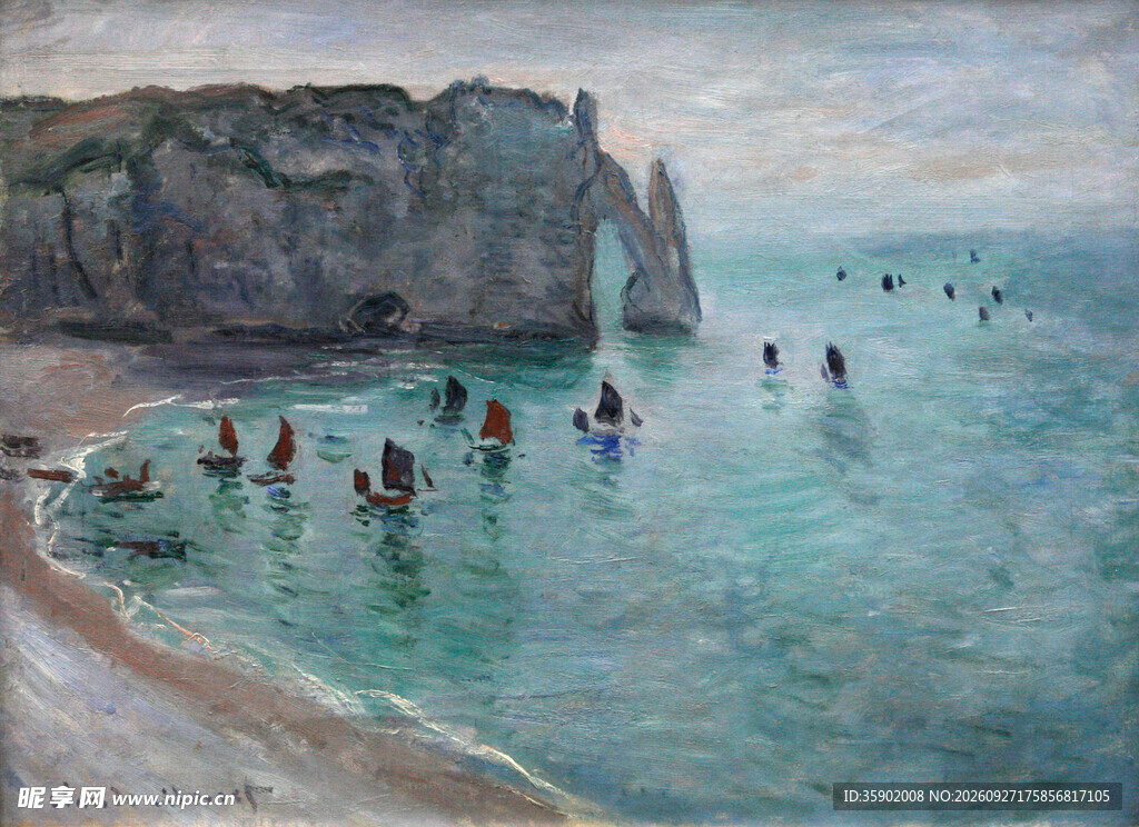海岸悬崖海景油画