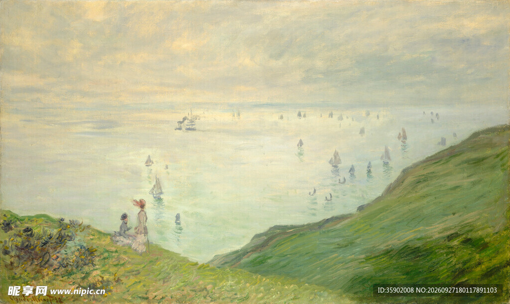 郊野晨雾风景油画