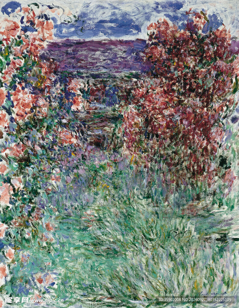 花树水岸印象风景油画
