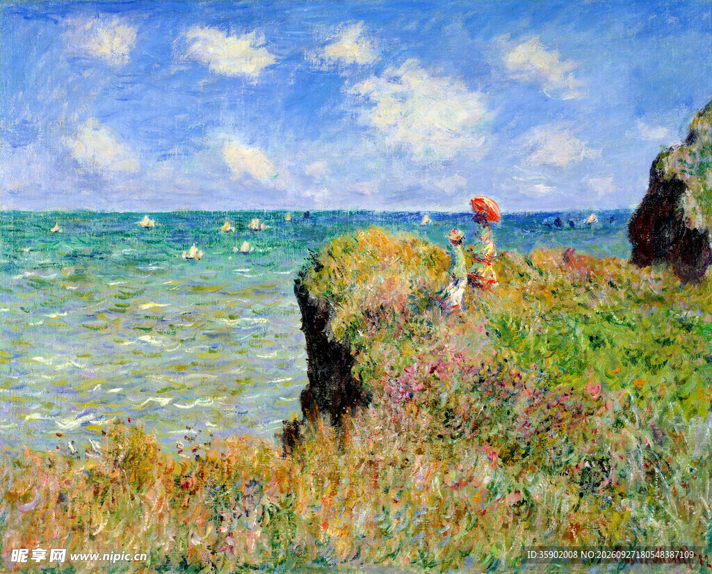 海岸风景印象油画