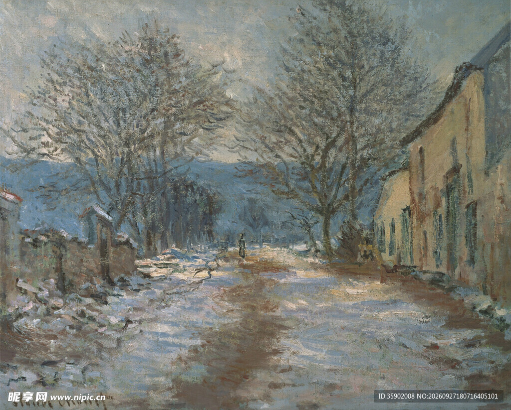 雪后乡村风景油画