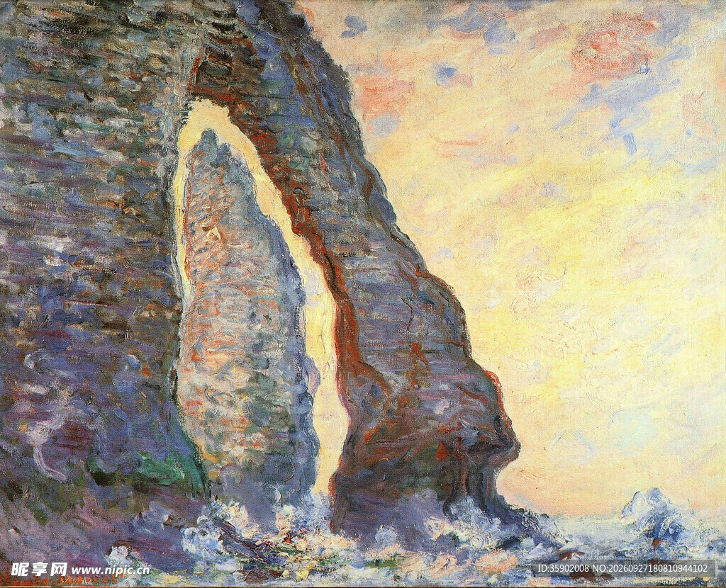 海岸石拱风景油画