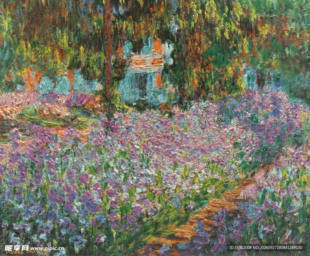 莫奈花园鸢尾花油画