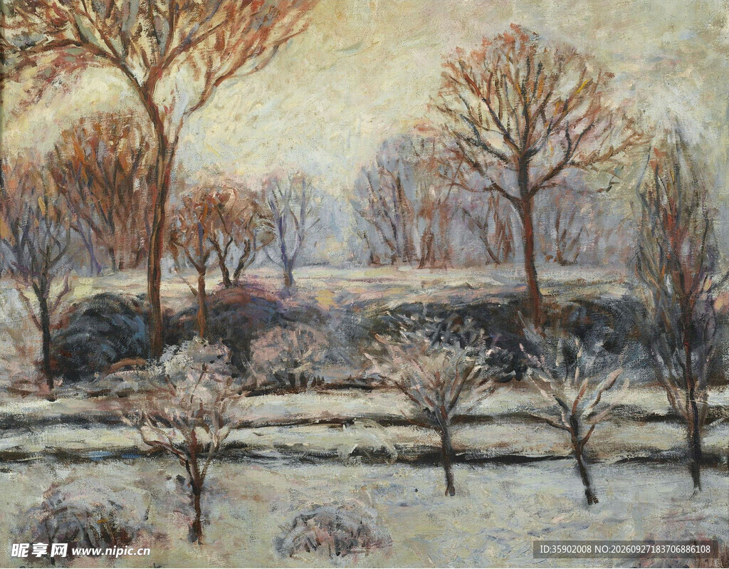 冬日郊野雪景油画