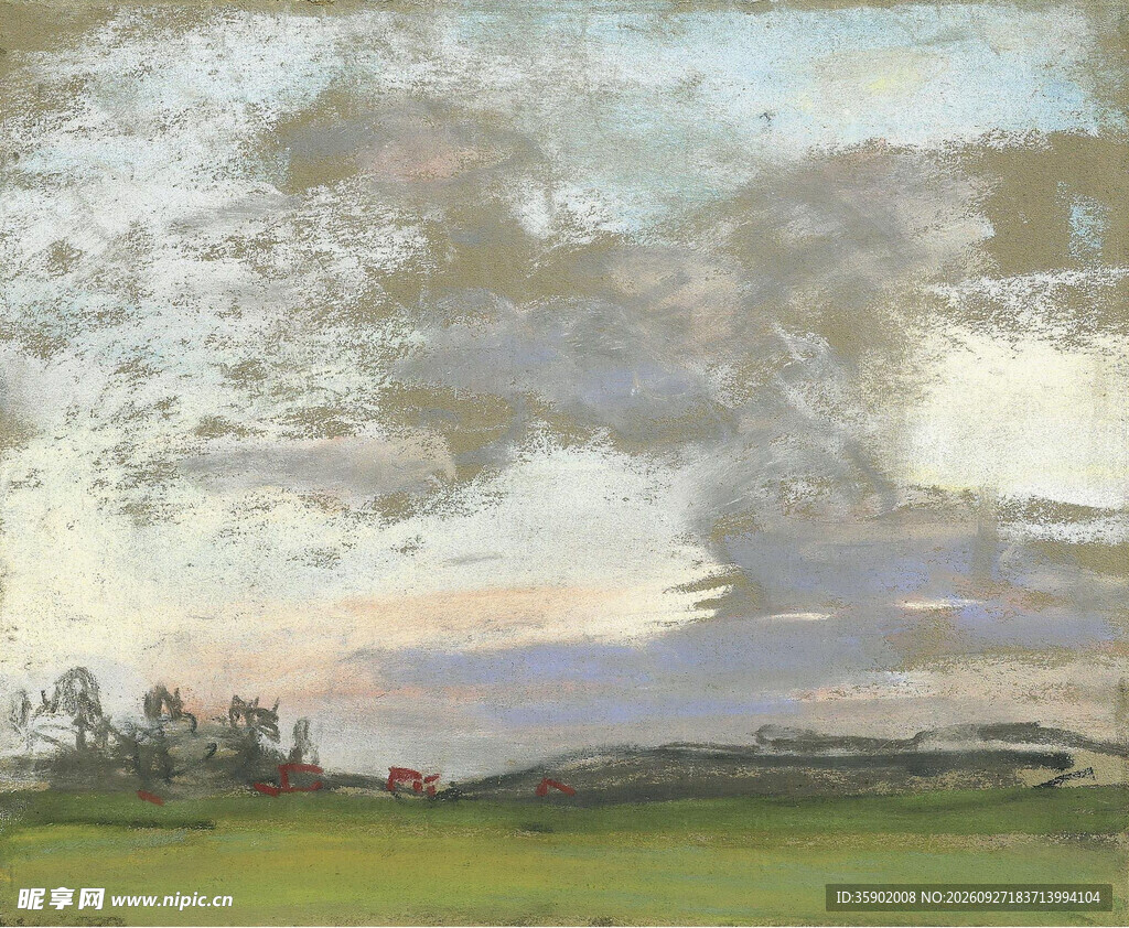 郊野黄昏风景油画