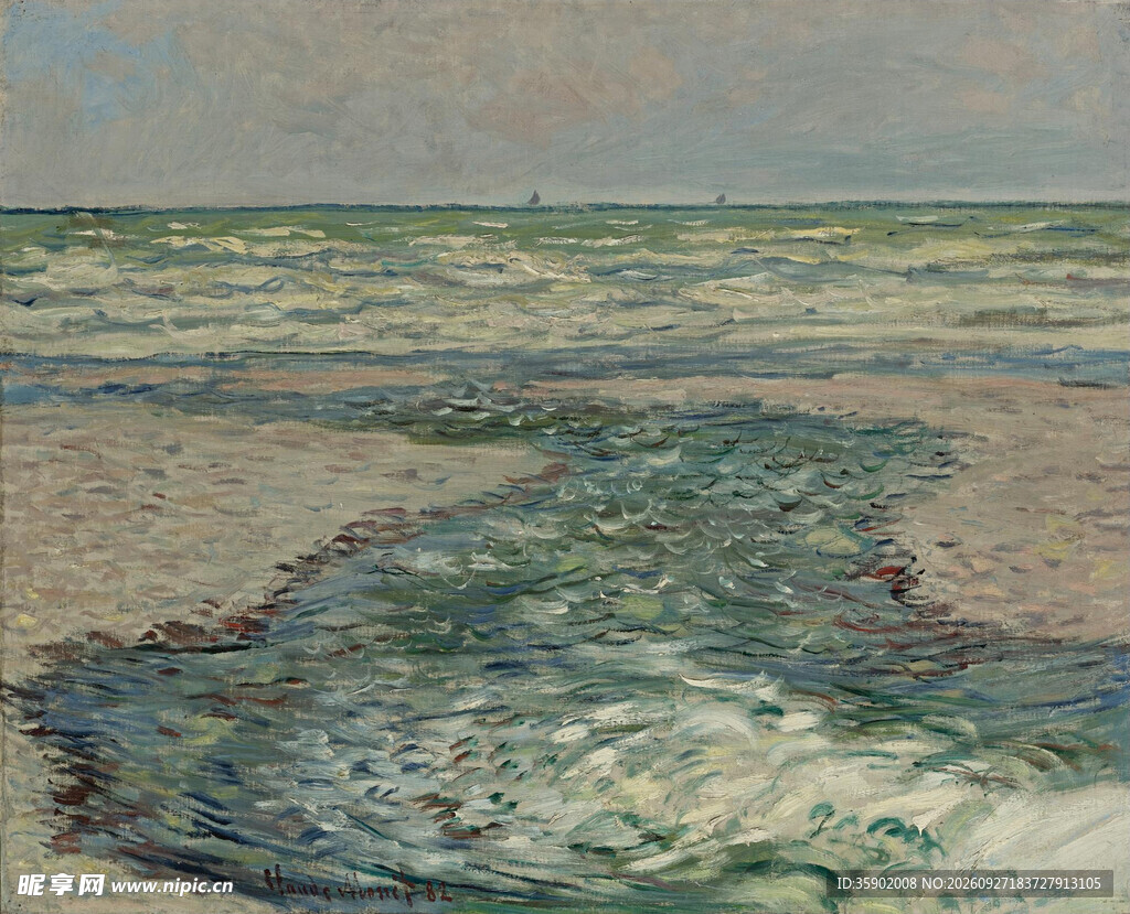 海岸浅滩印象油画