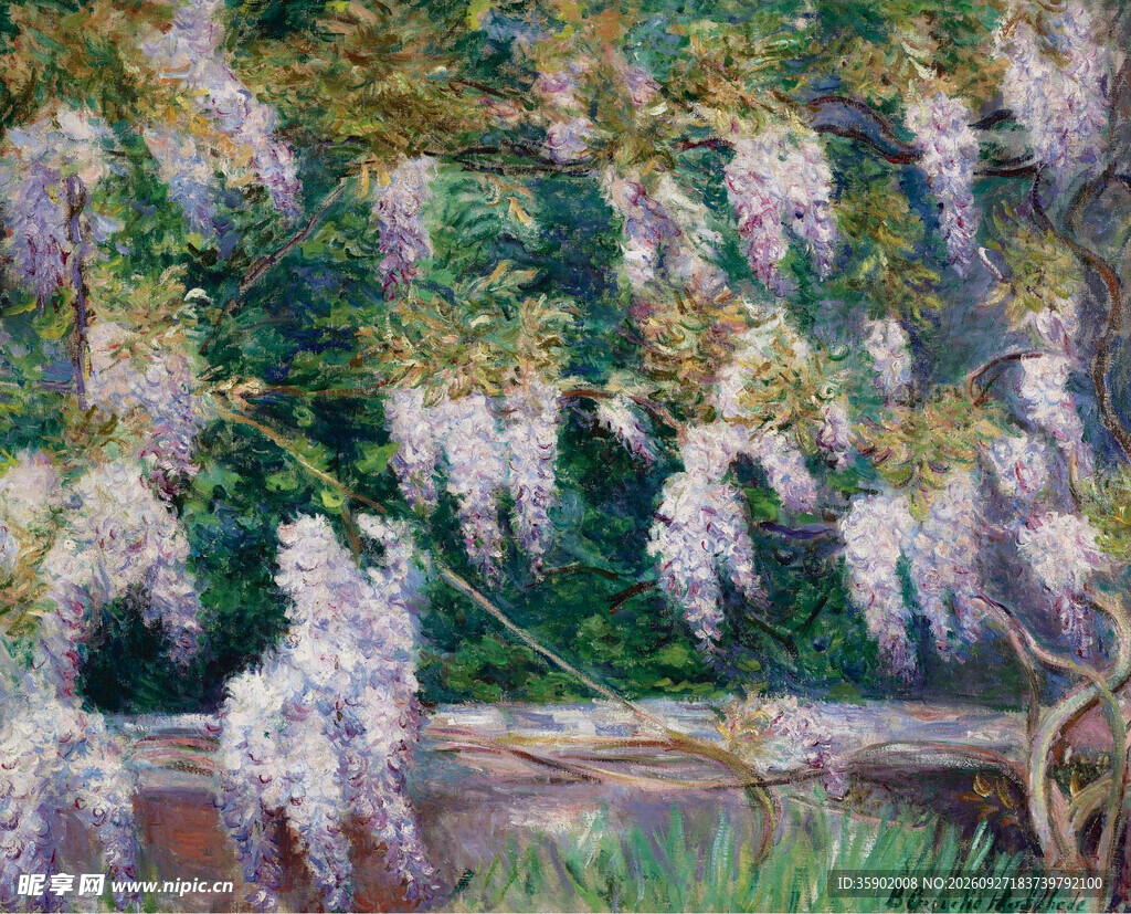 紫藤花印象风景油画