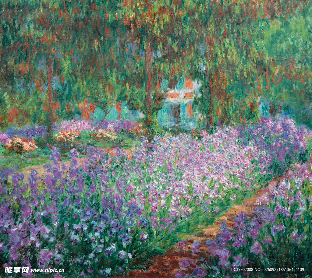 莫奈花园鸢尾花油画