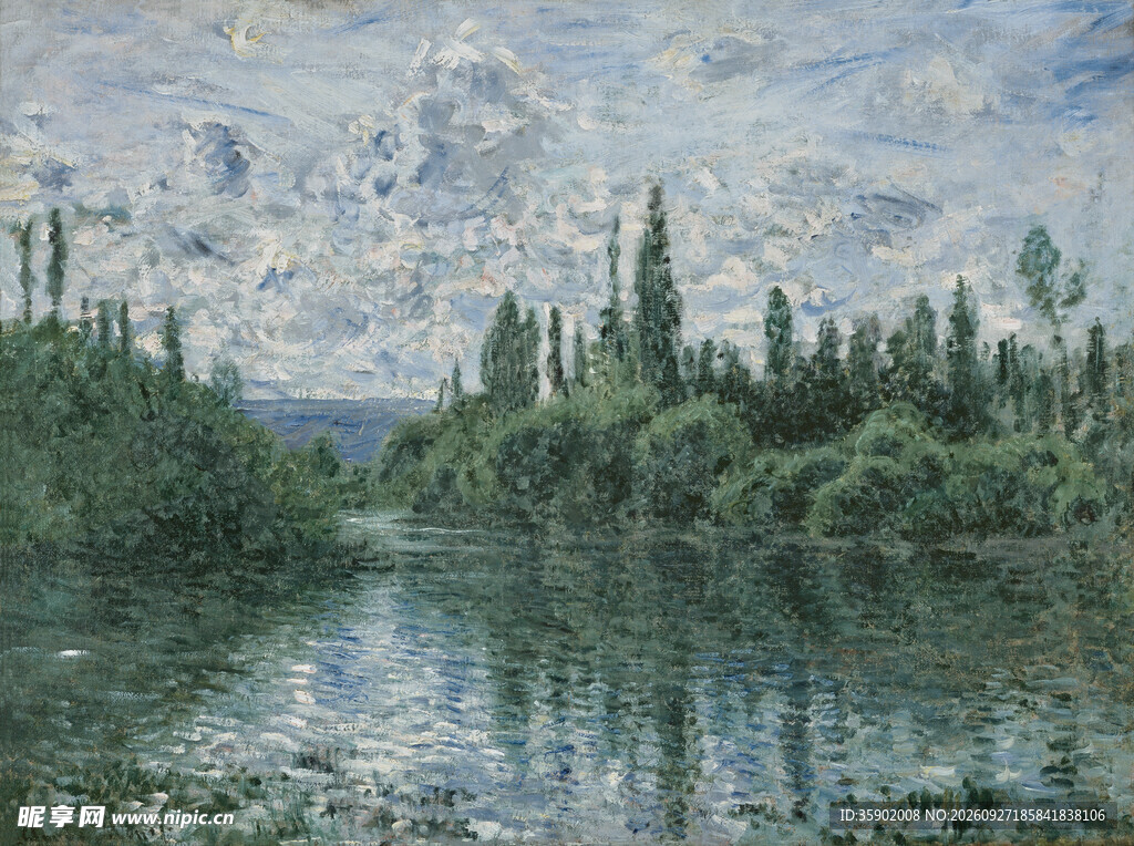 河畔风景印象派油画