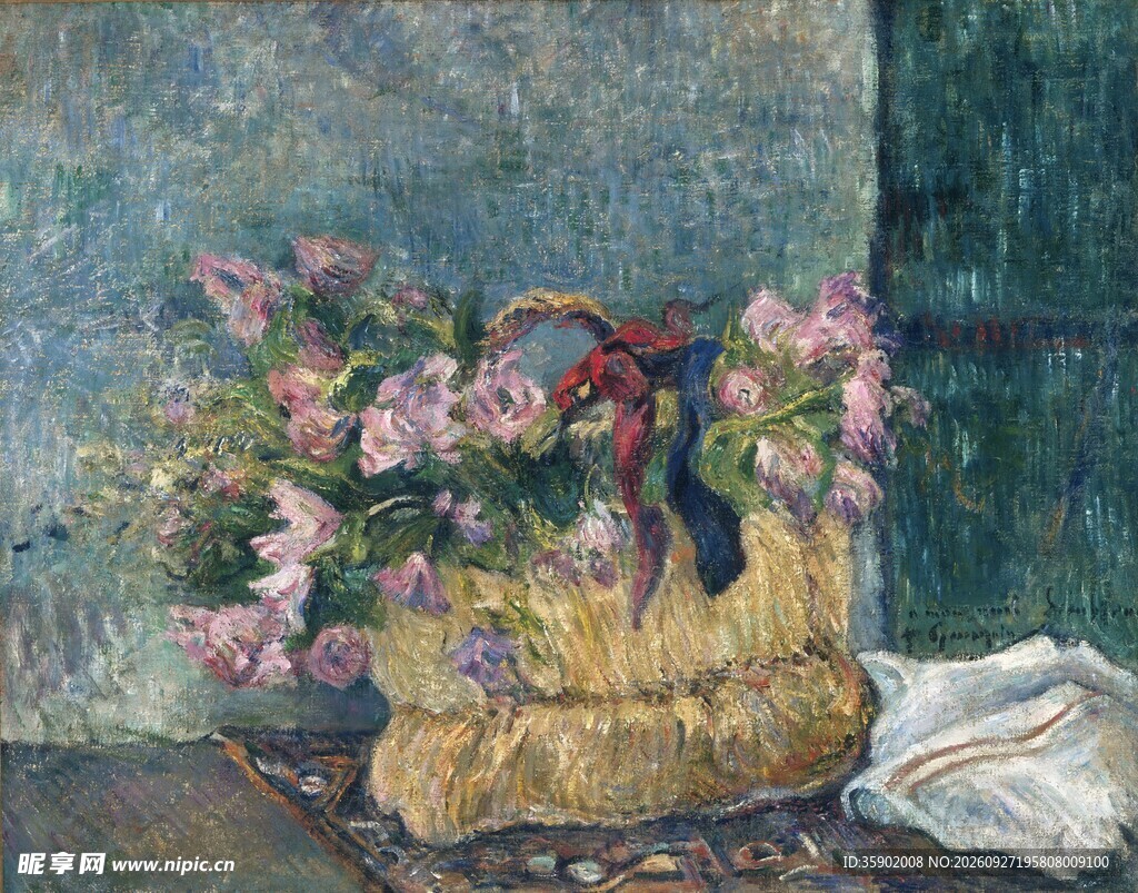 花篮静物花卉油画