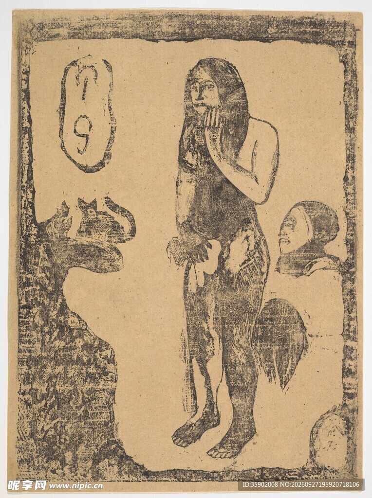 复古木刻人物版画