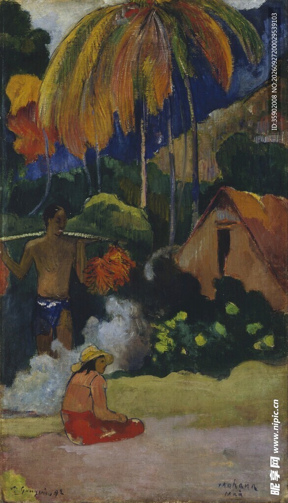 热带村落风景油画