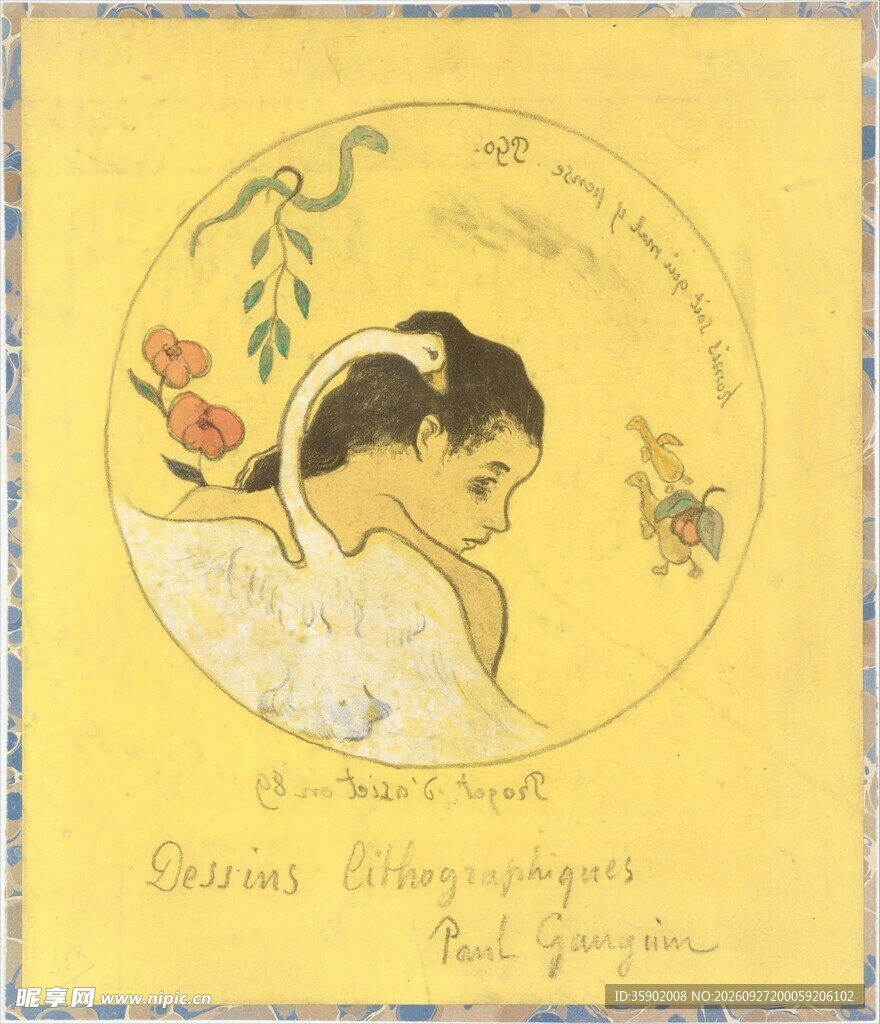 复古女性肖像版画