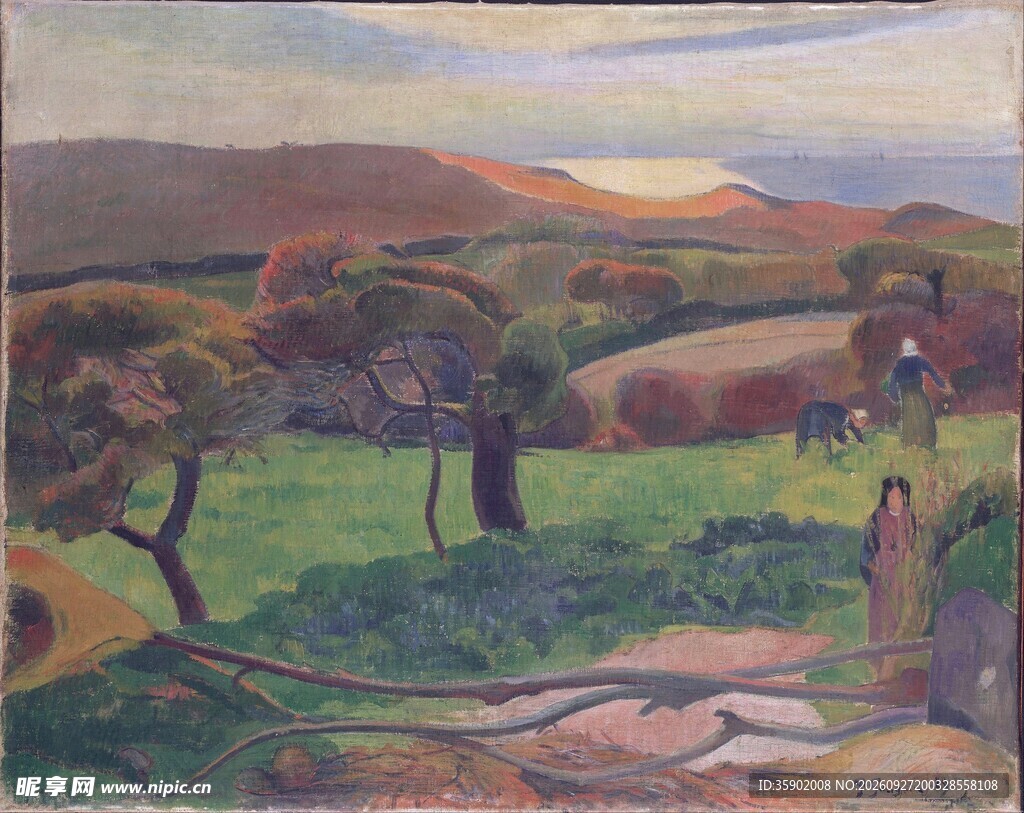 乡野黄昏风景油画