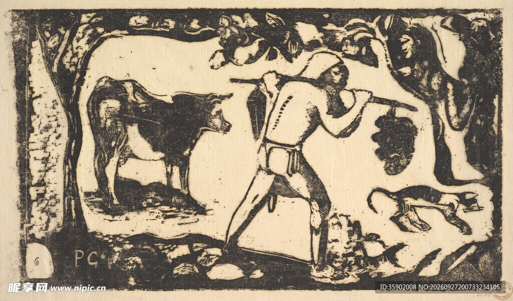 古代农耕劳作版画