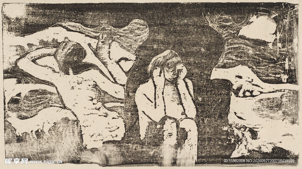 复古黑白人物版画
