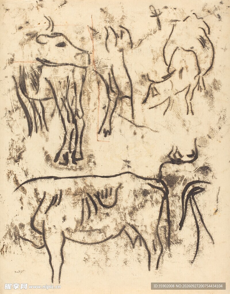 原始动物岩画线稿