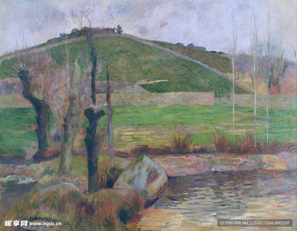 郊野河畔风景油画
