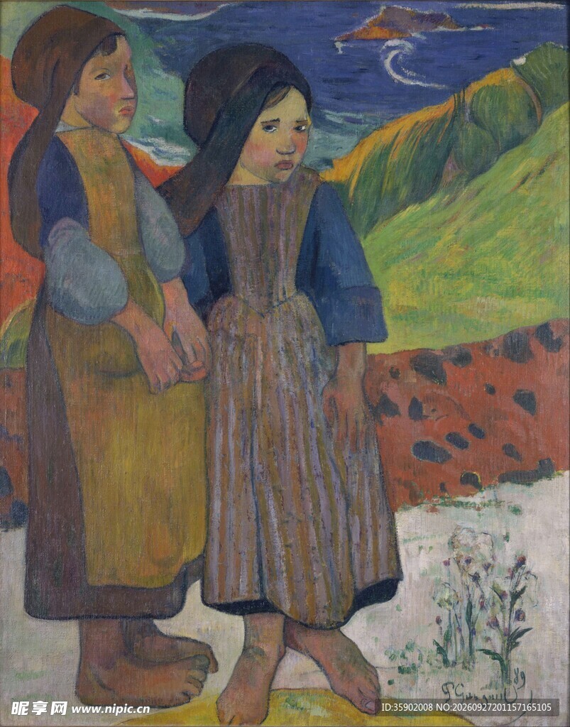 乡野少女风景油画