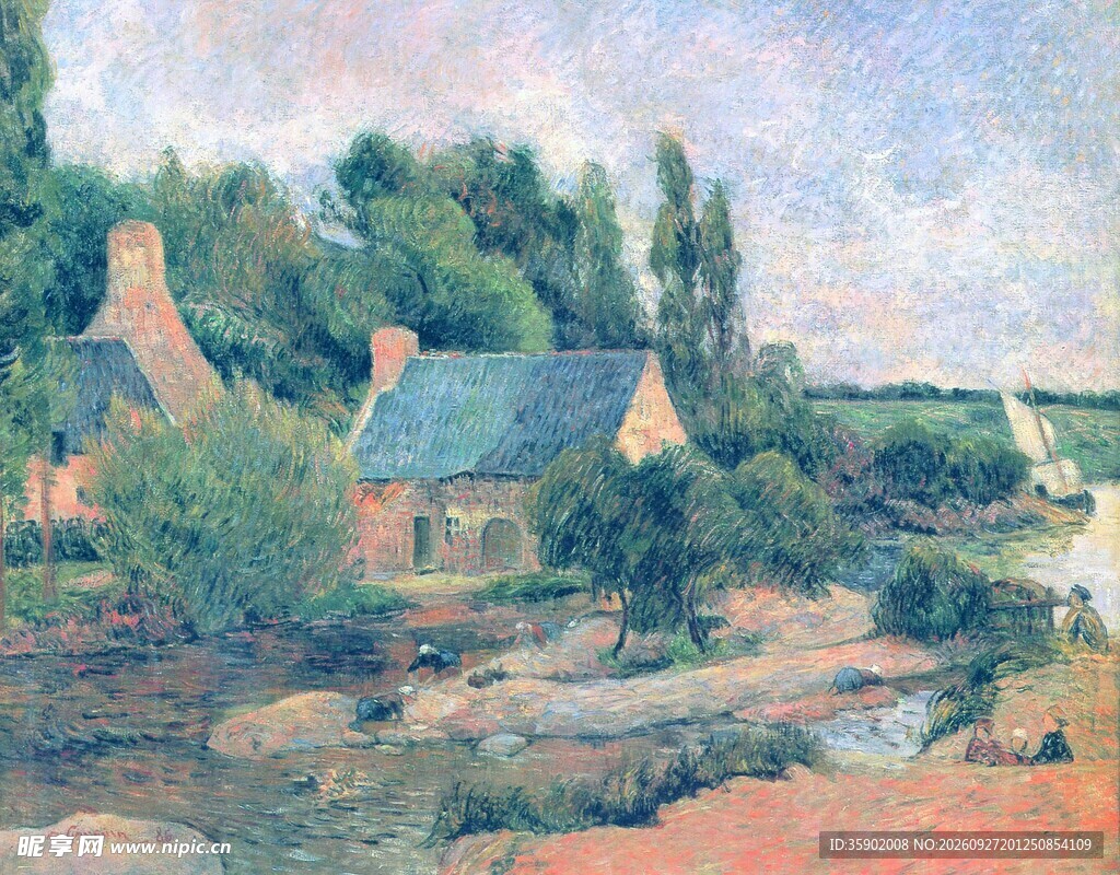 乡村郊野小屋风景油画
