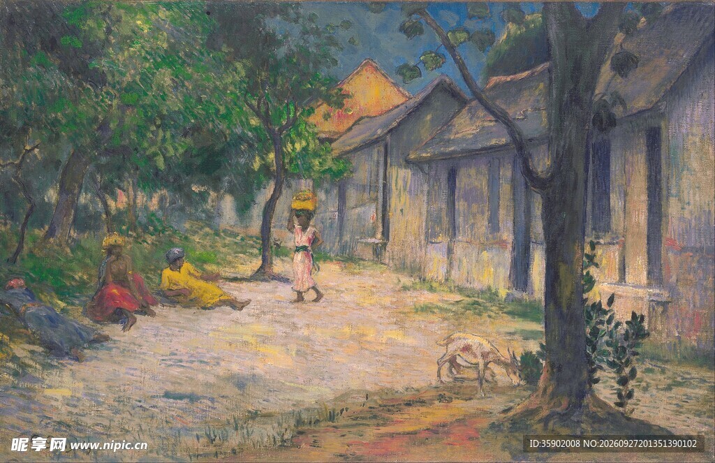 乡村午后街景油画