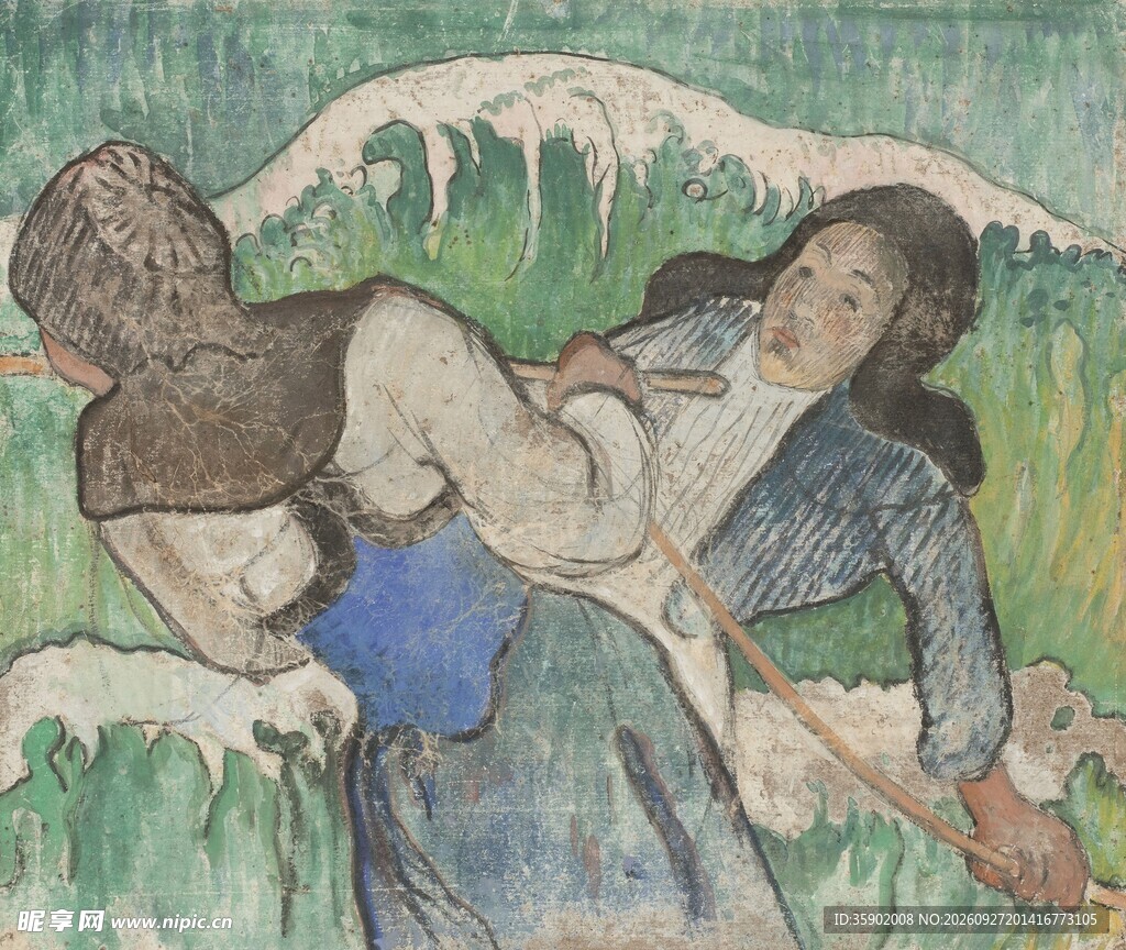 双人乡村人物油画