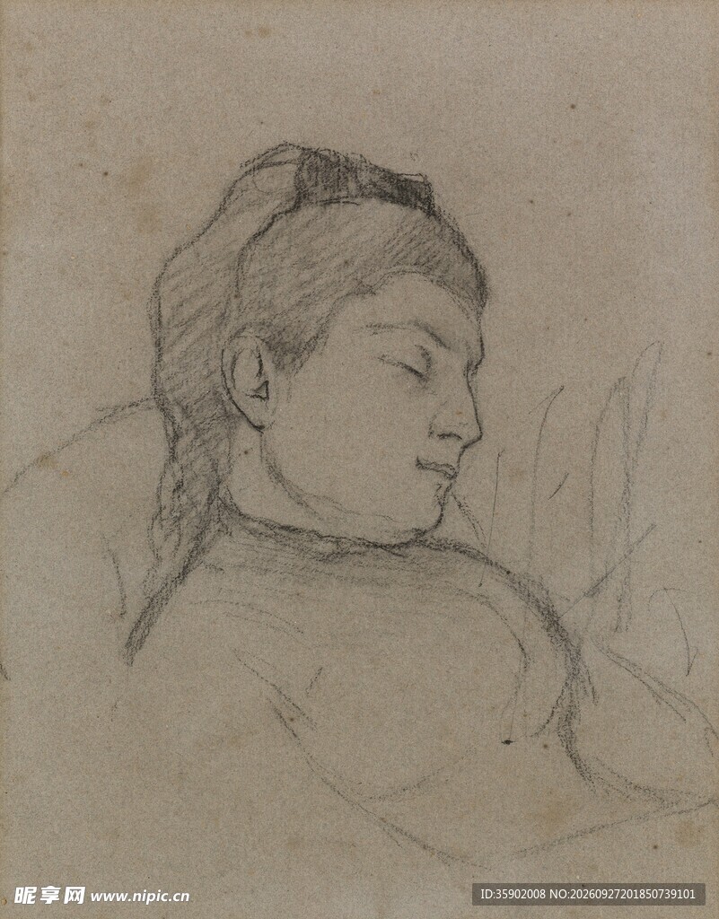 高更女性侧面肖像素描手稿