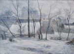 高更冬日郊野雪景水彩画