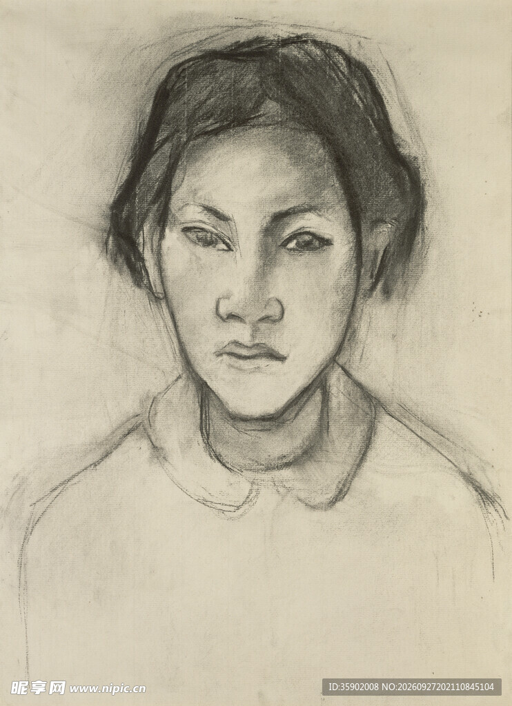短发女性素描肖像