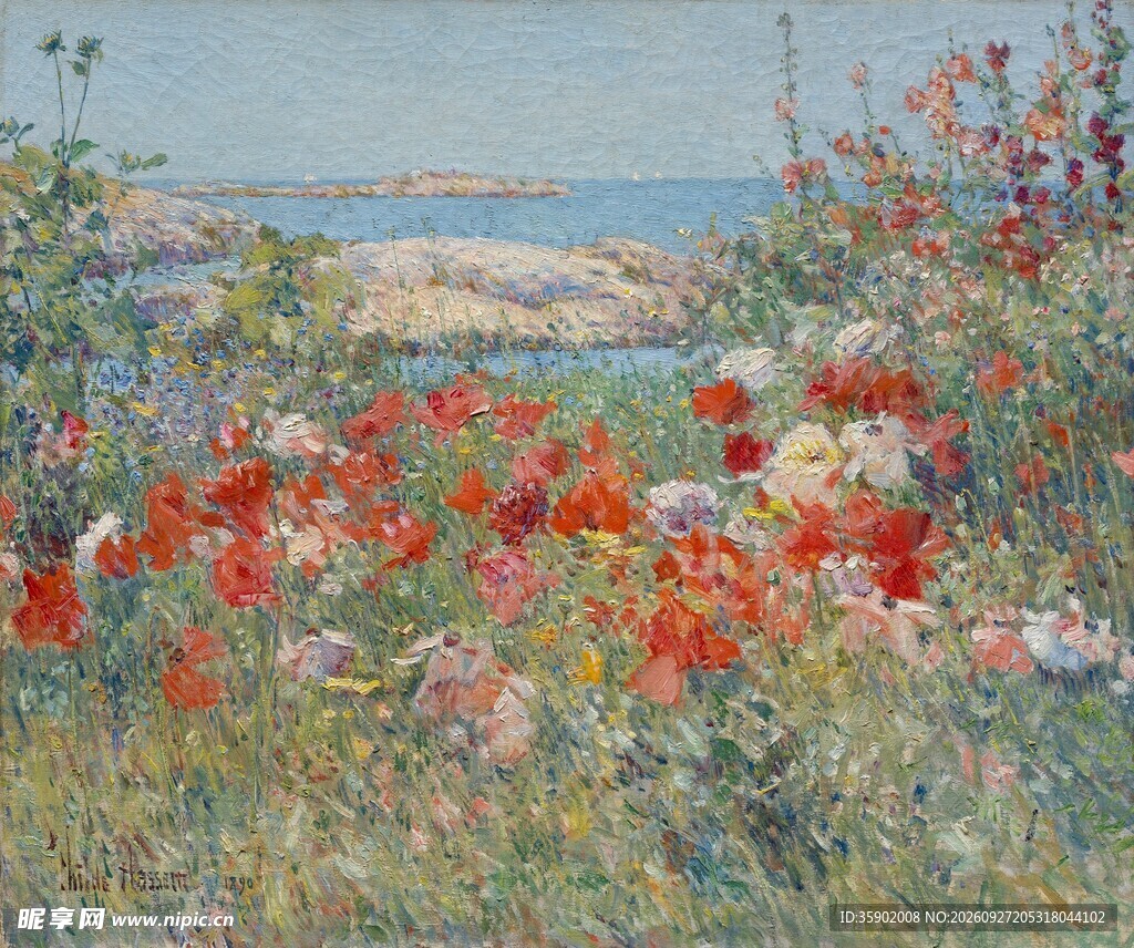 滨海花田风景油画