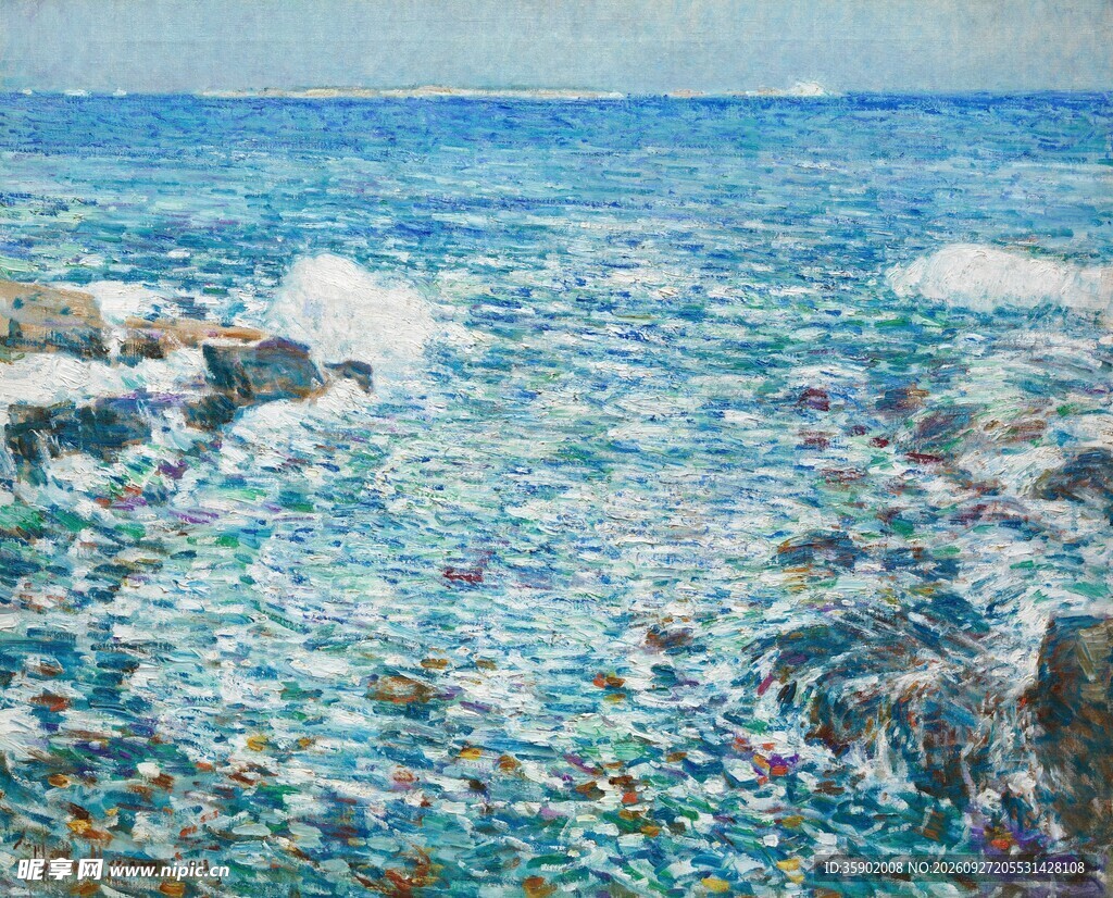 印象派海边风景油画