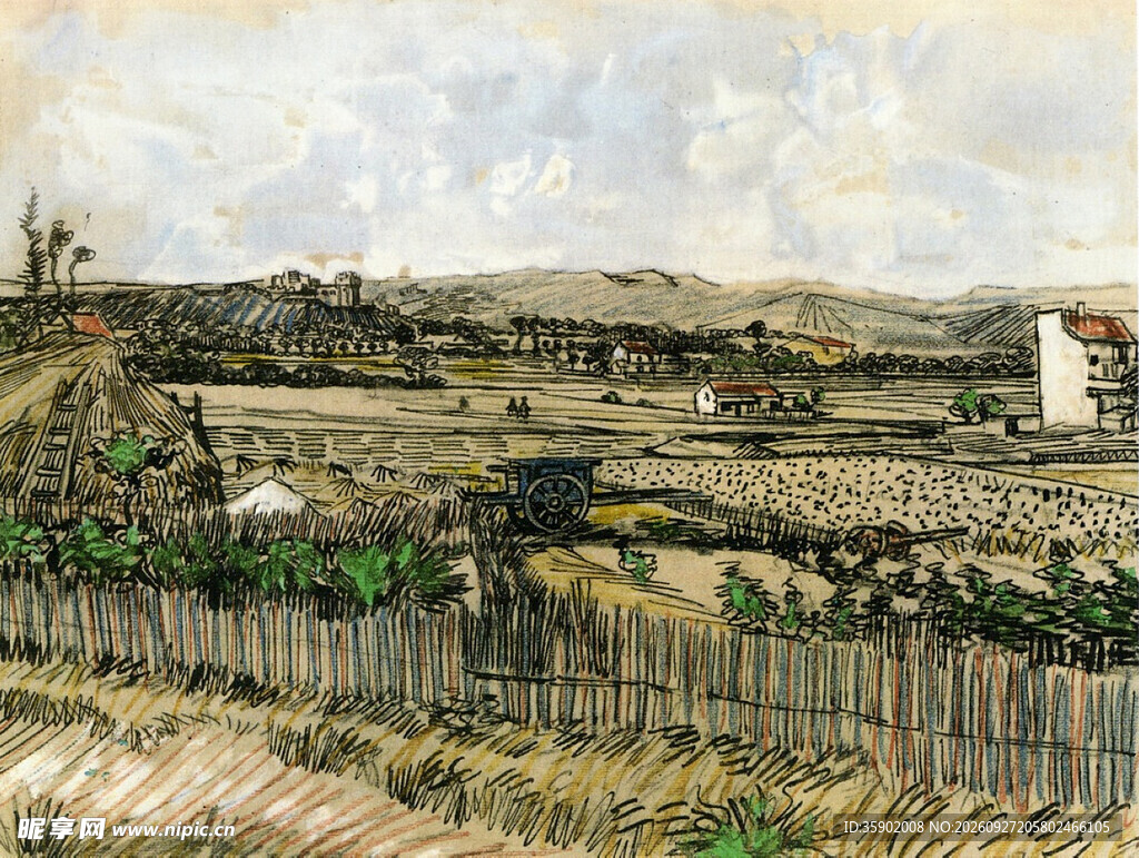 郊野乡村风景油画