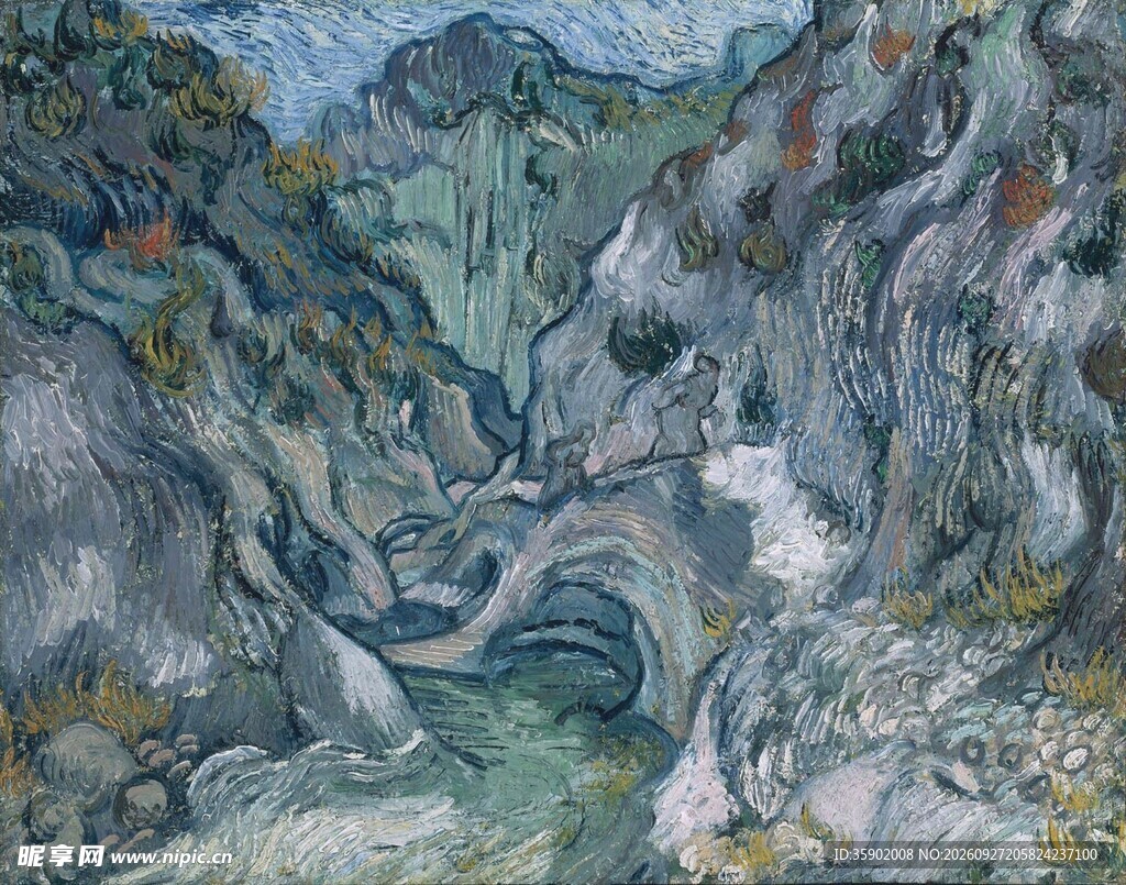 印象派山岩风景油画