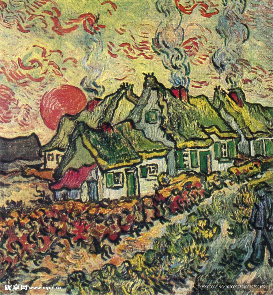 梵高乡村日落风景油画