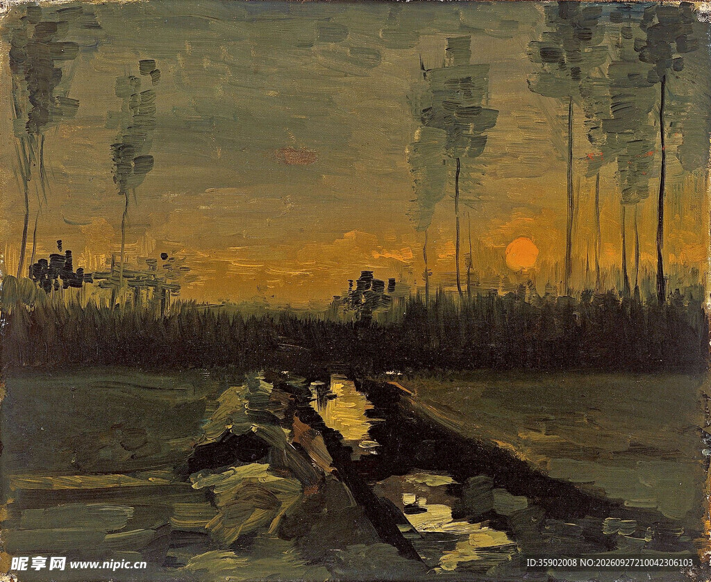 黄昏郊野风景油画