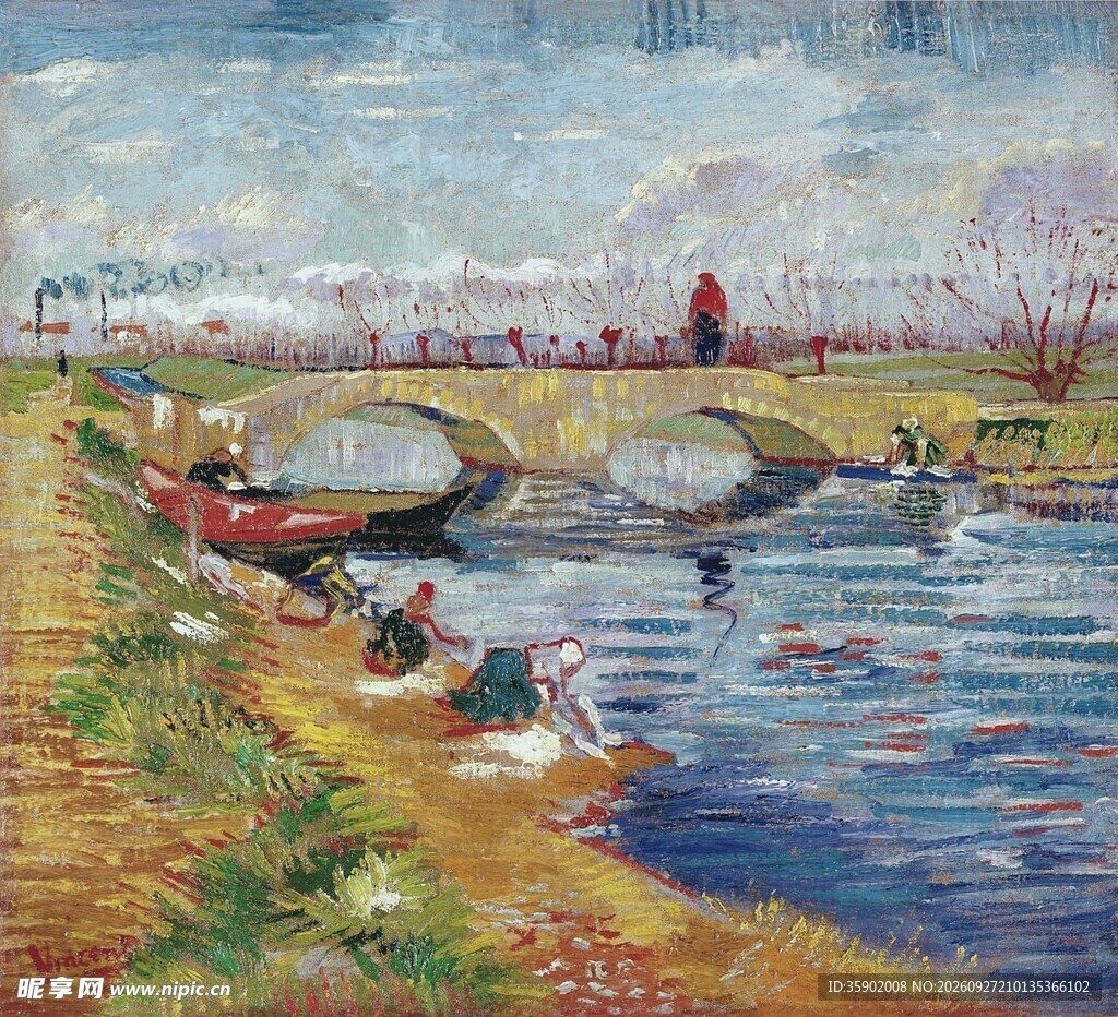 河畔郊野风景油画