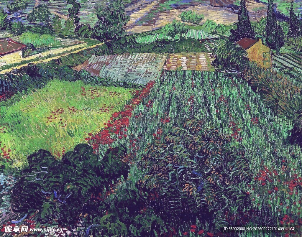 点彩风格乡村风景油画
