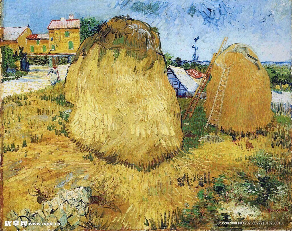 梵高草垛风景油画