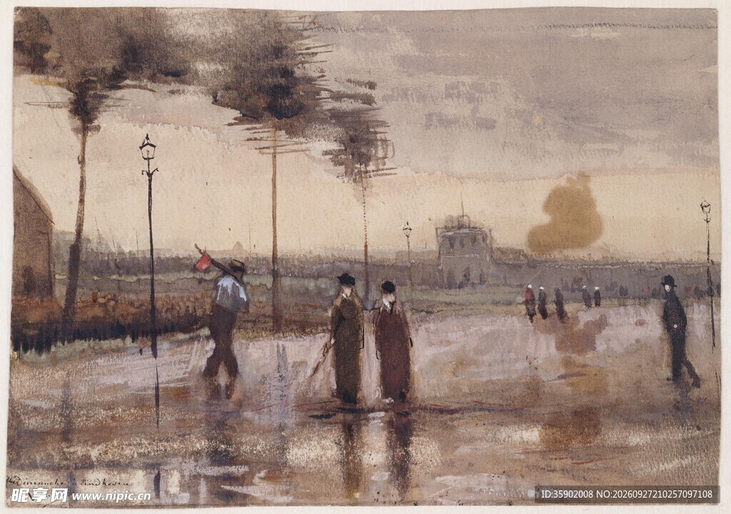 雨后街景印象派油画