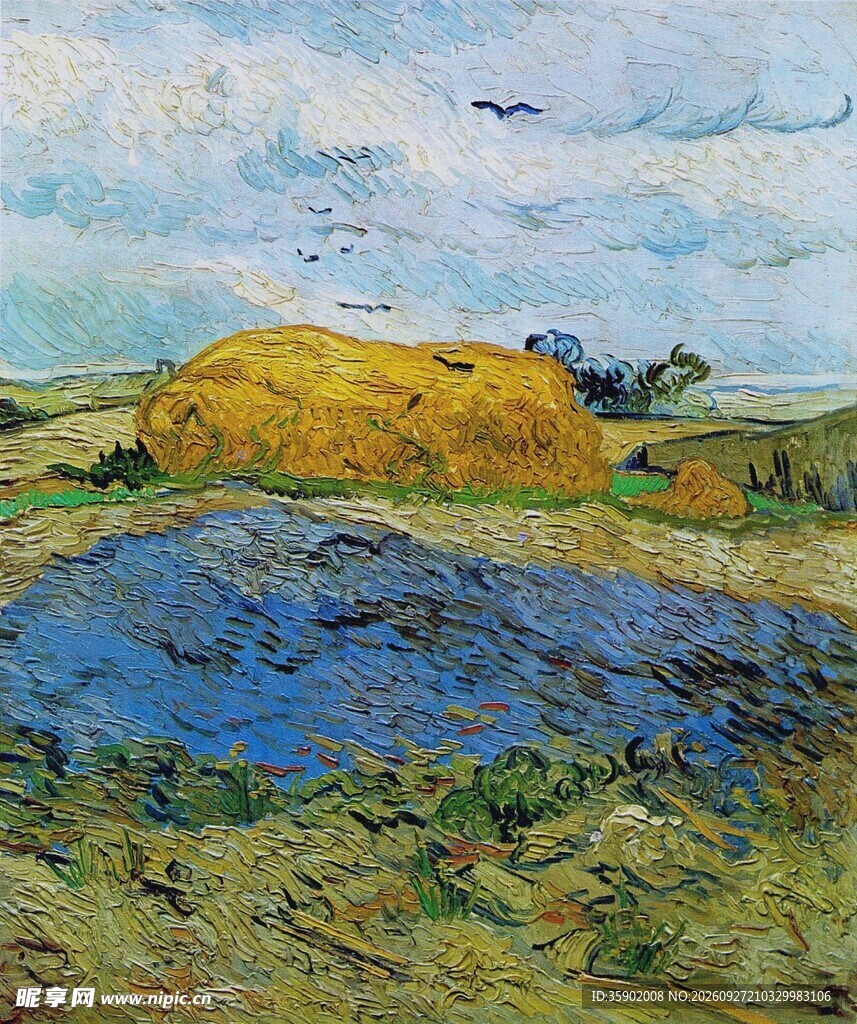 乡野草垛风景油画