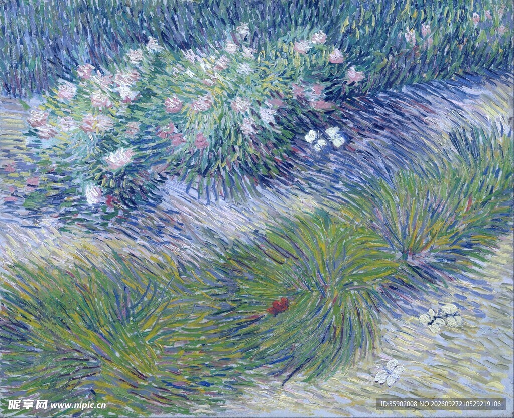 印象派河畔花草油画
