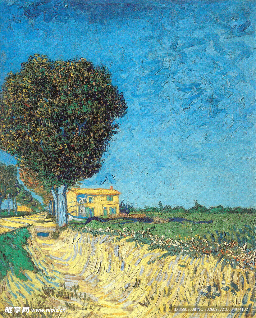 郊野麦田风景油画