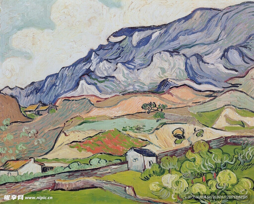 山间乡野风景油画