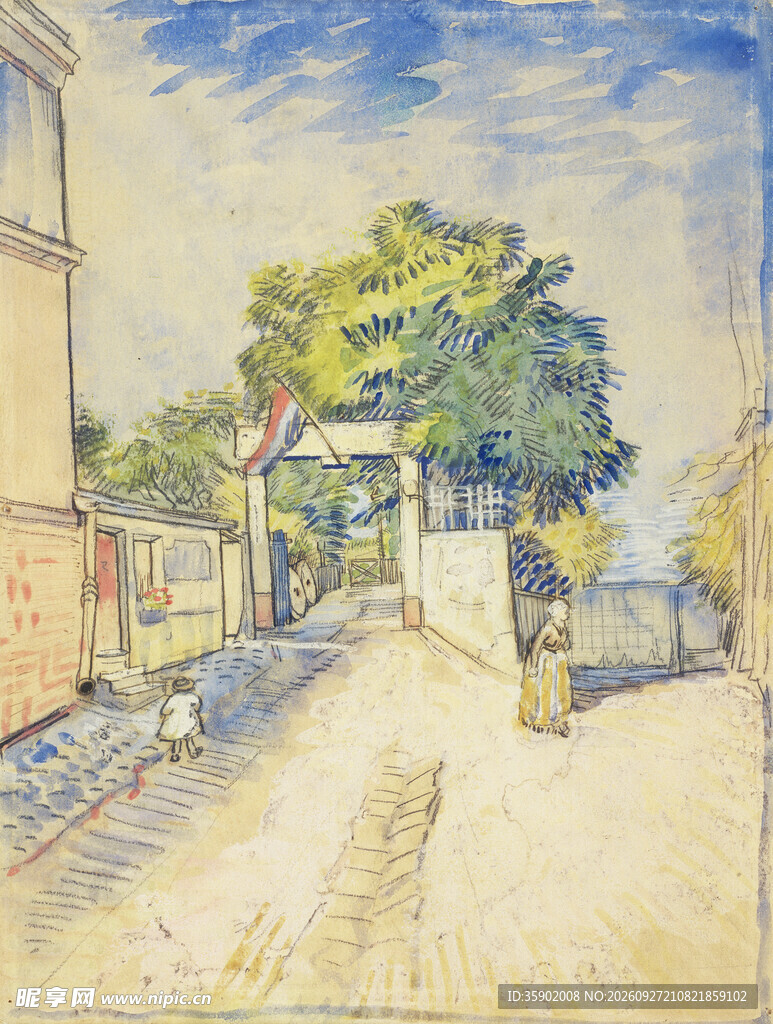 复古欧式街景水彩画