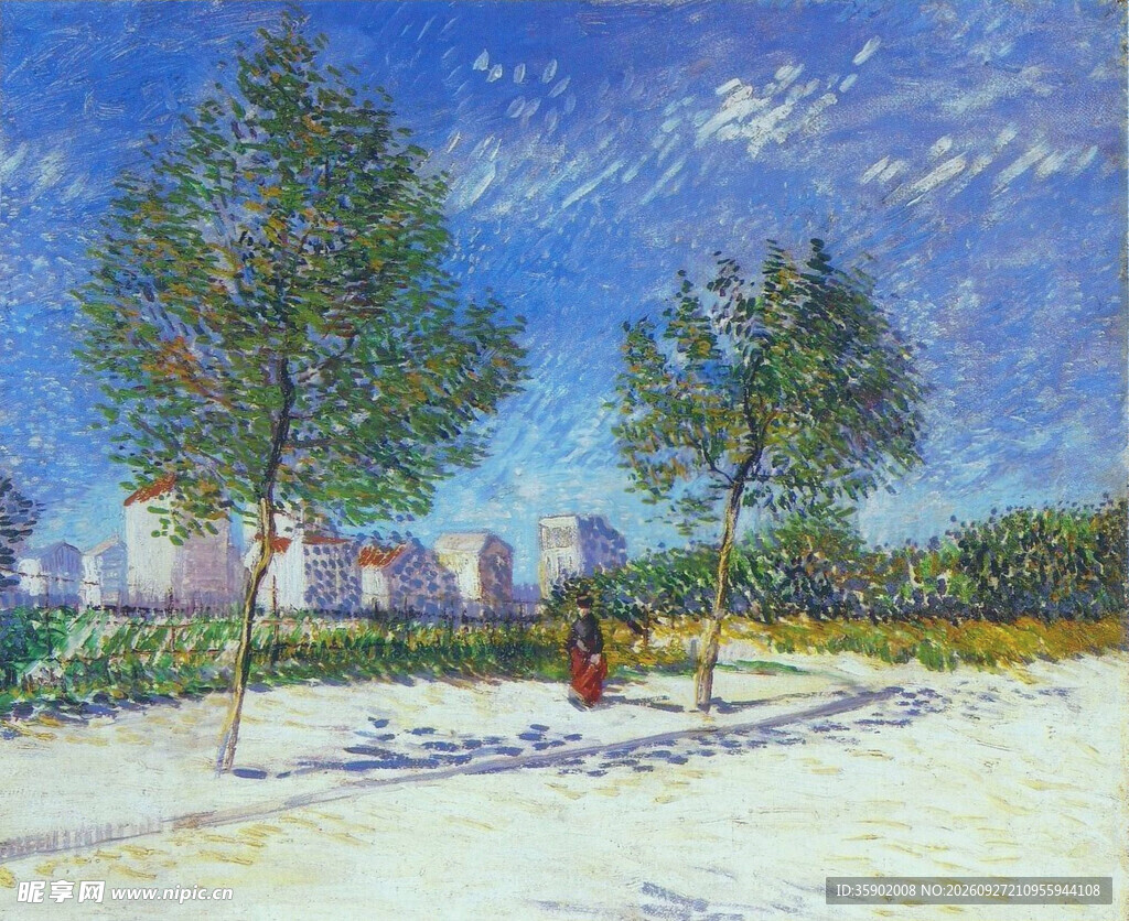 郊野晴日风景油画