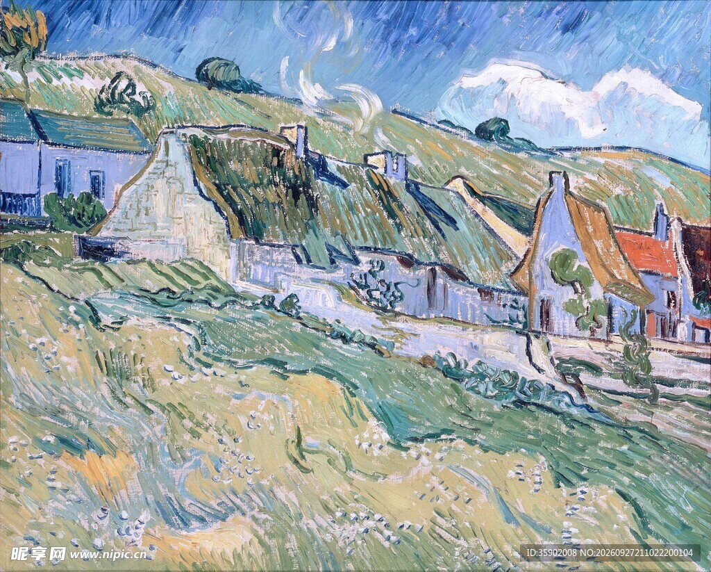 郊野村落风景油画