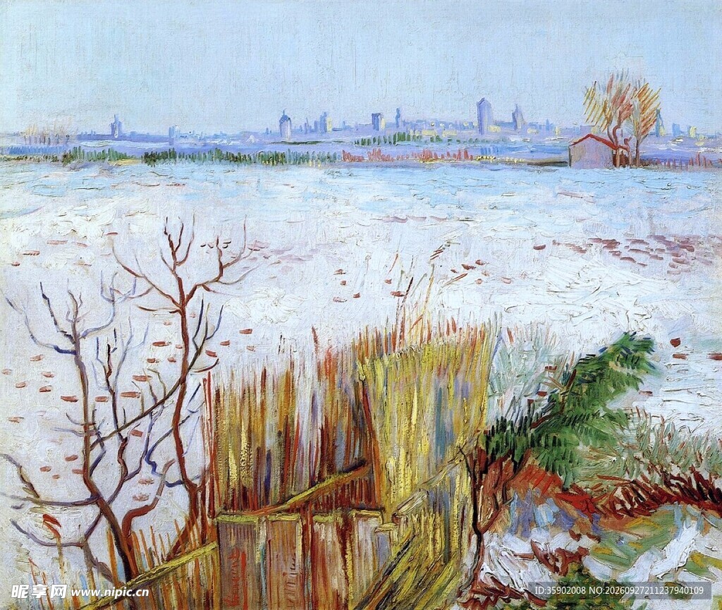 冬日郊野雪景油画