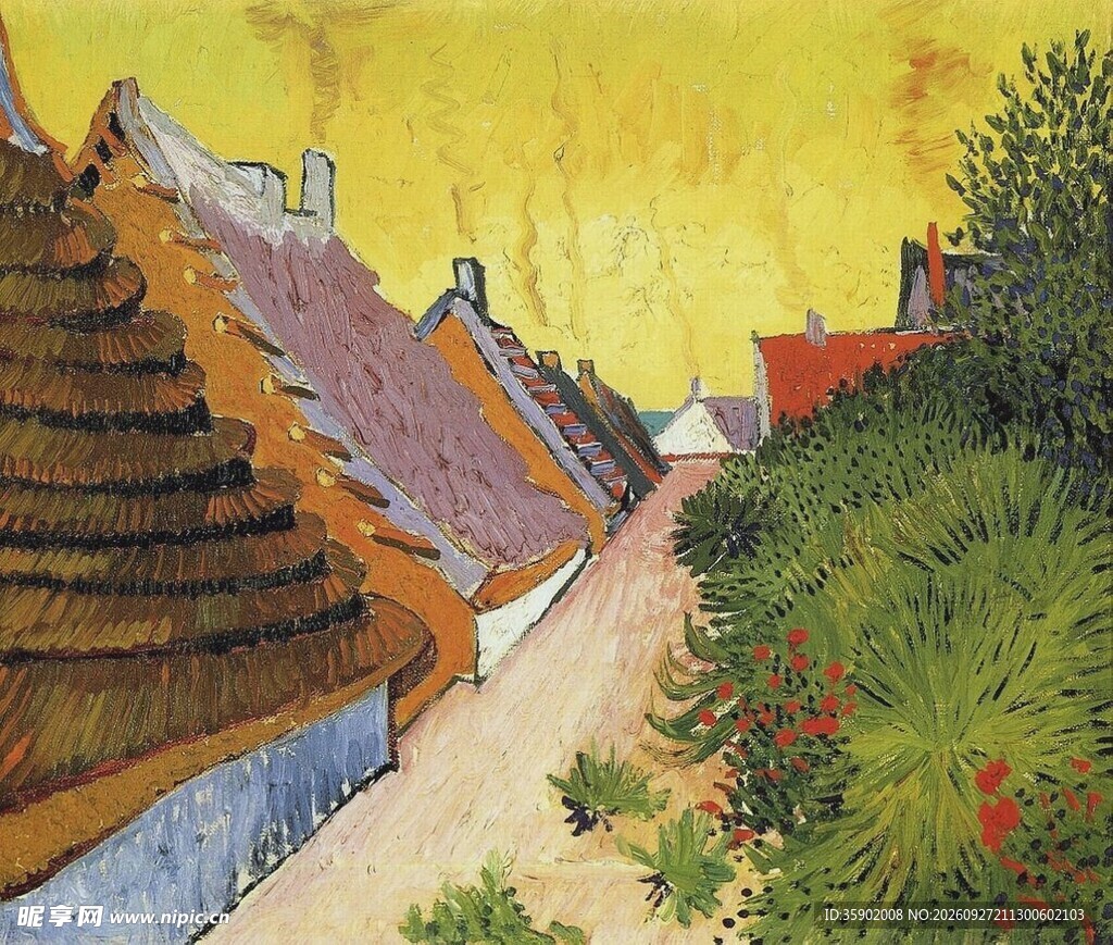 乡村小路风景油画
