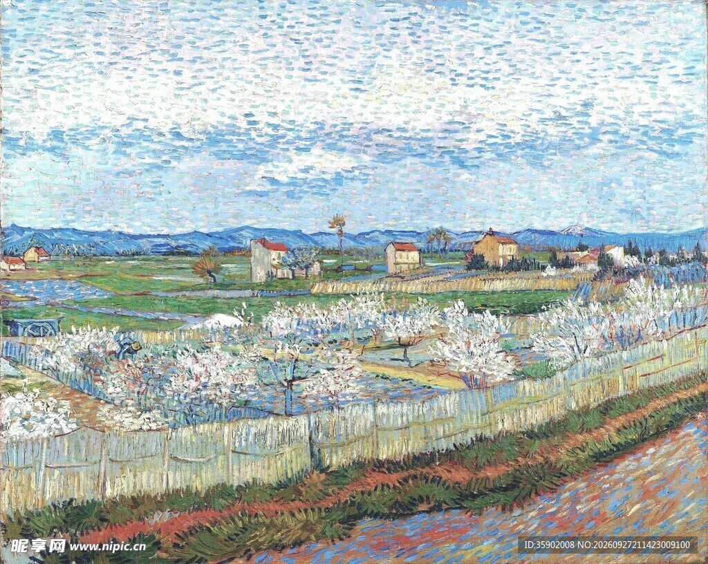 点彩派郊野湿地风景油画